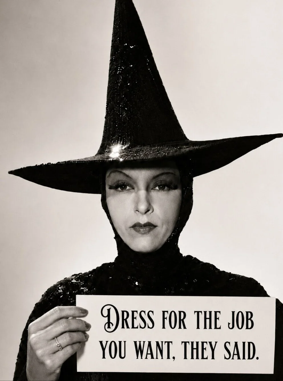 Beautiful Halloween Witch Woman With Sign Witchy Fall Art Retro  antique vintage